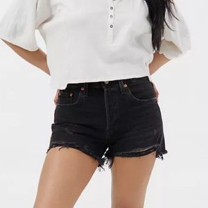 Black denim Levi 501 distressed denim shorts W27